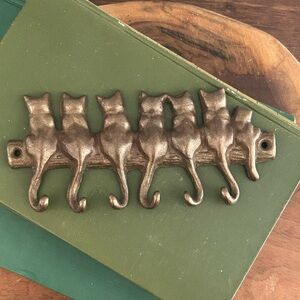 Restoration Hardware Antique Brass Cat Tails Wall Mount 6 Hooks key holders